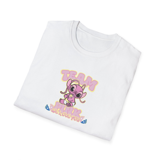 Team Pink Angel T-Shirt – Stitch Baby Shower & Gender Reveal Tee 🎀💖