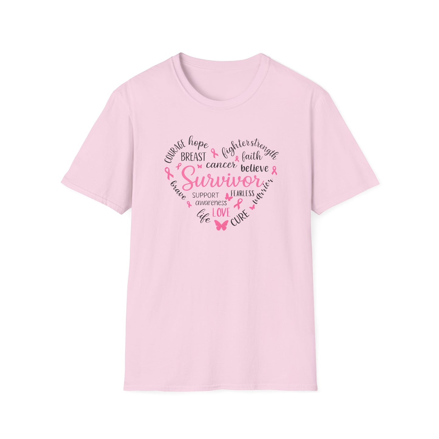 Breast Cancer Survivor Heart Softstyle T-Shirt – Believe, Hope & Strength Awareness Tee