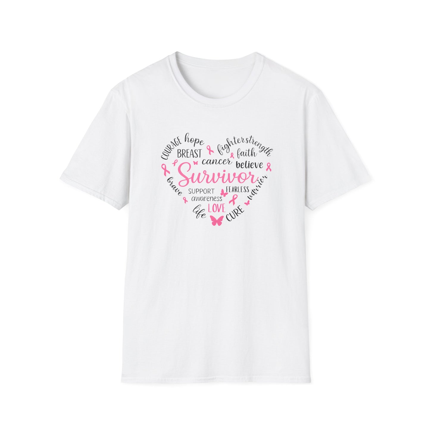 Breast Cancer Survivor Heart Softstyle T-Shirt – Believe, Hope & Strength Awareness Tee