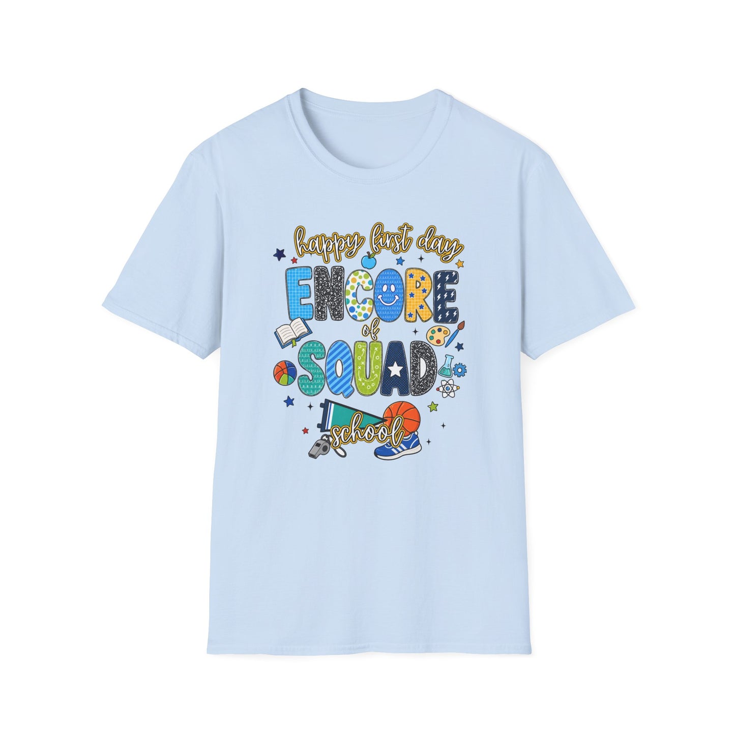Happy First Day of School Teacher Shirt | Pre-K, Kindergarten, Encore & Office Squad Tee