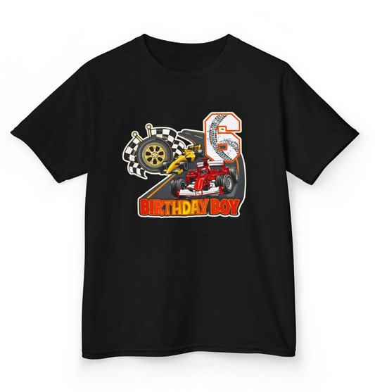 🏁 Race Day Birthday Tee – Custom 6th Birthday Racing Shirt (Front & Back)